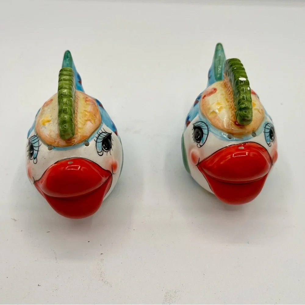 Colorful Ceramic Fish Decor with salt and pepper shakers